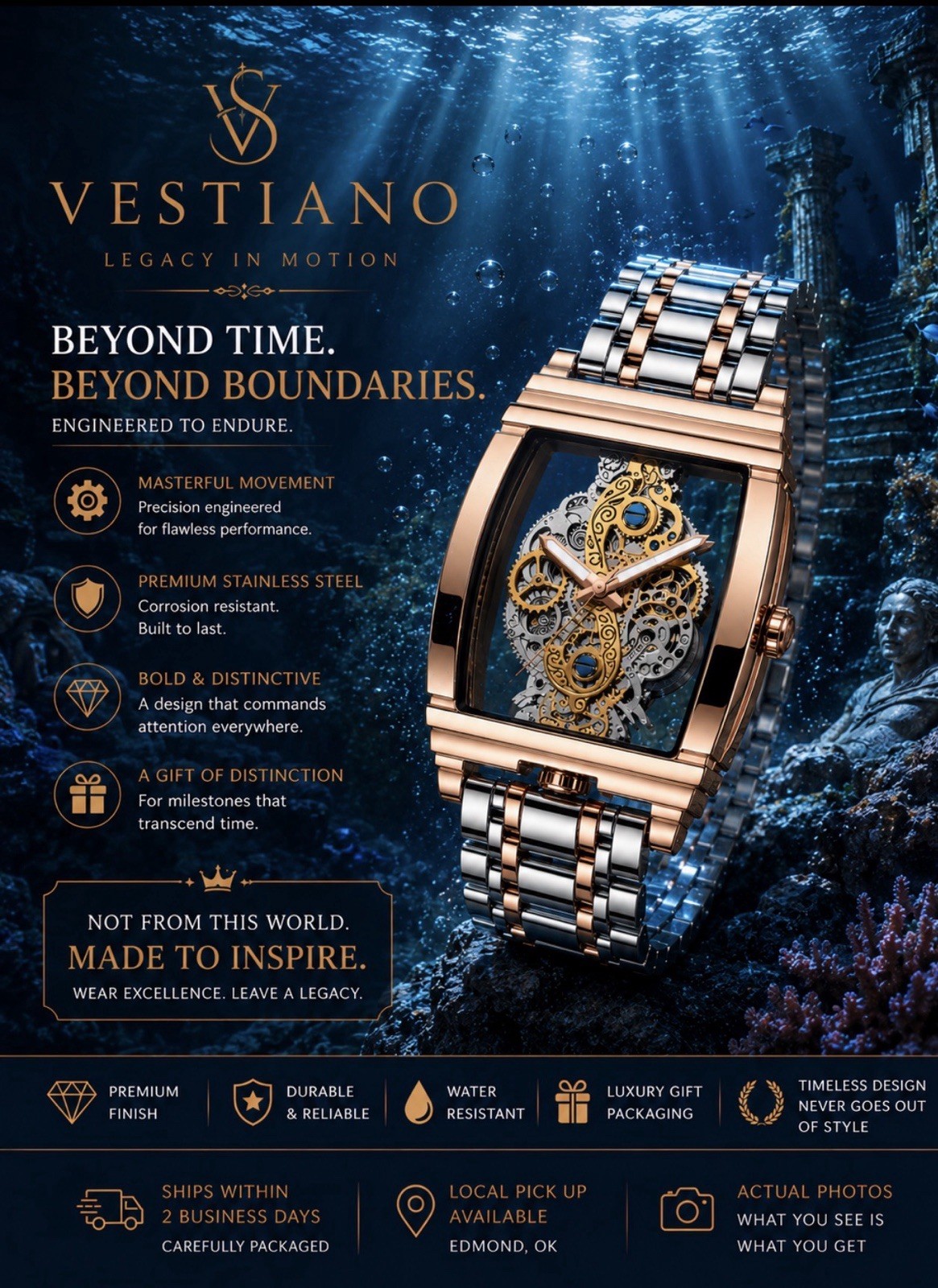 Vestiano Trinity Bundle – 3 Luxury Stainless Steel Watches | Silver, Gold & Rose
