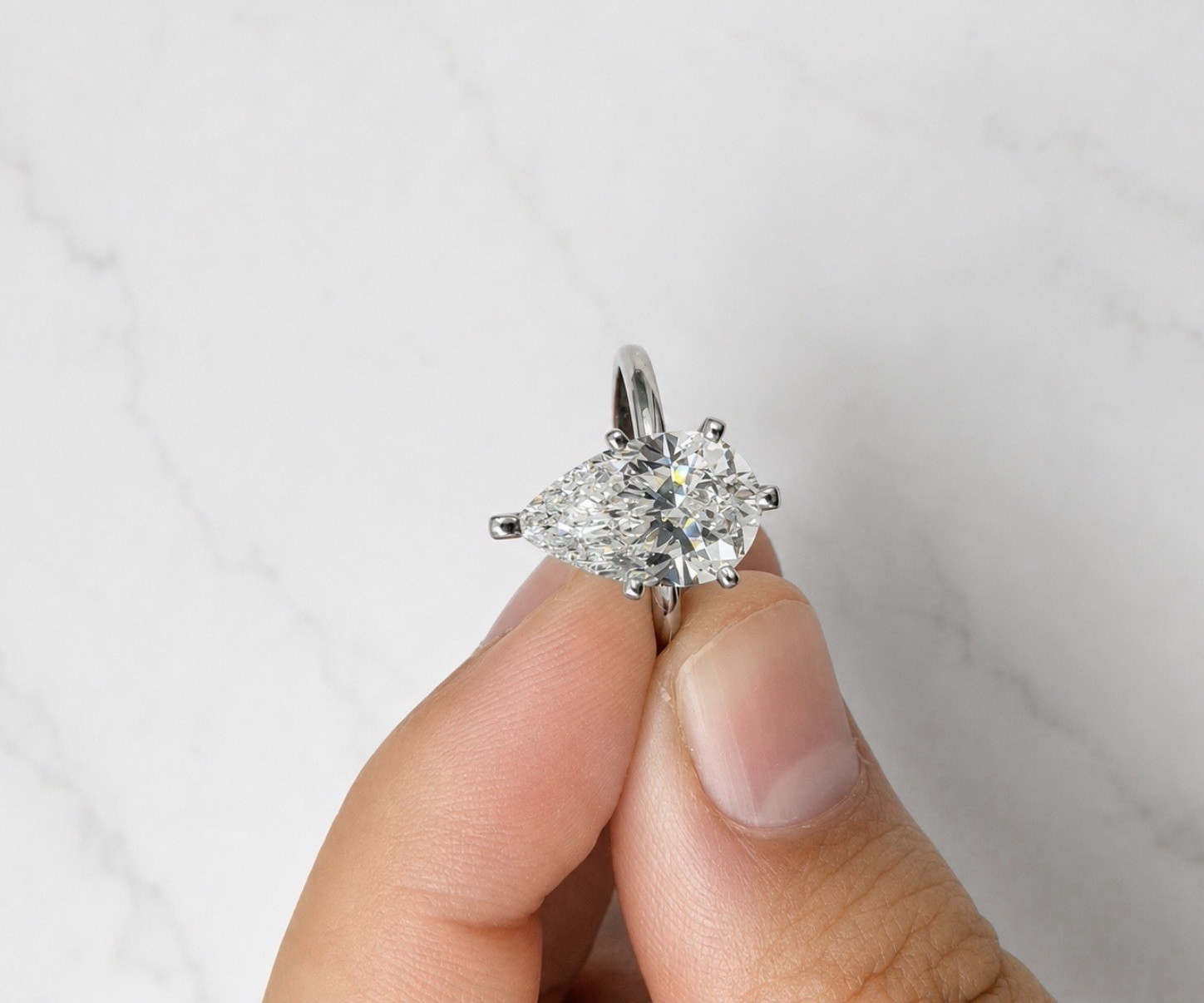 14K White Gold Pear Diamond Prong Set Engagement Ring Size 6 Signed