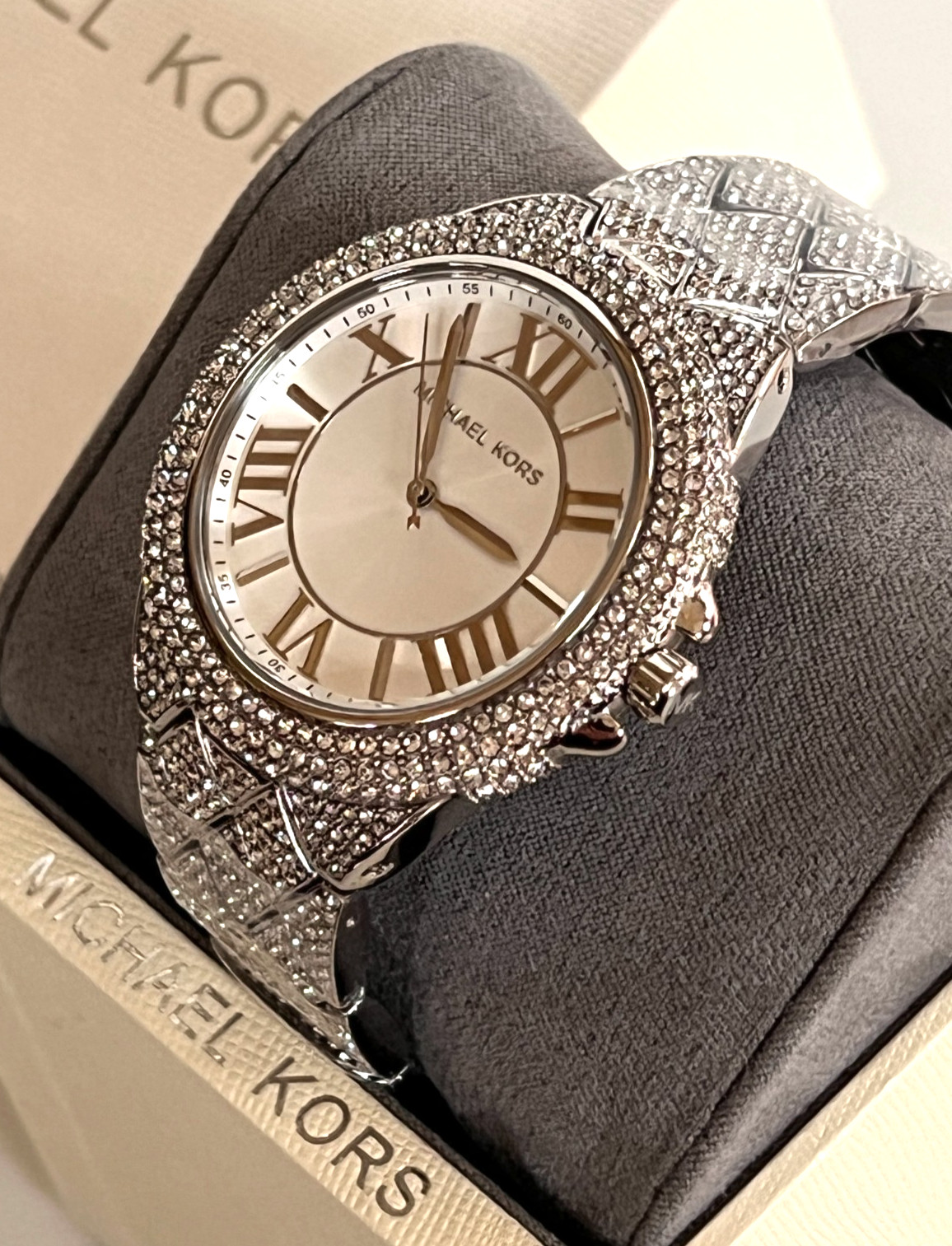 MICHAEL KORS MK4803 CAMILLE Silve-Tone Pave Crystals Unisex Watch BNWT/GBox $450