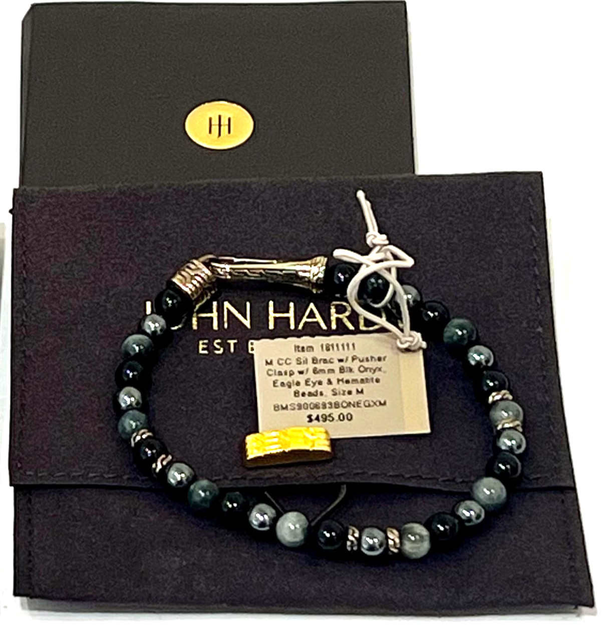 John Hardy Black Onyx, Eagle Eye & Hematite Bracelet Sterling Silver Clasp