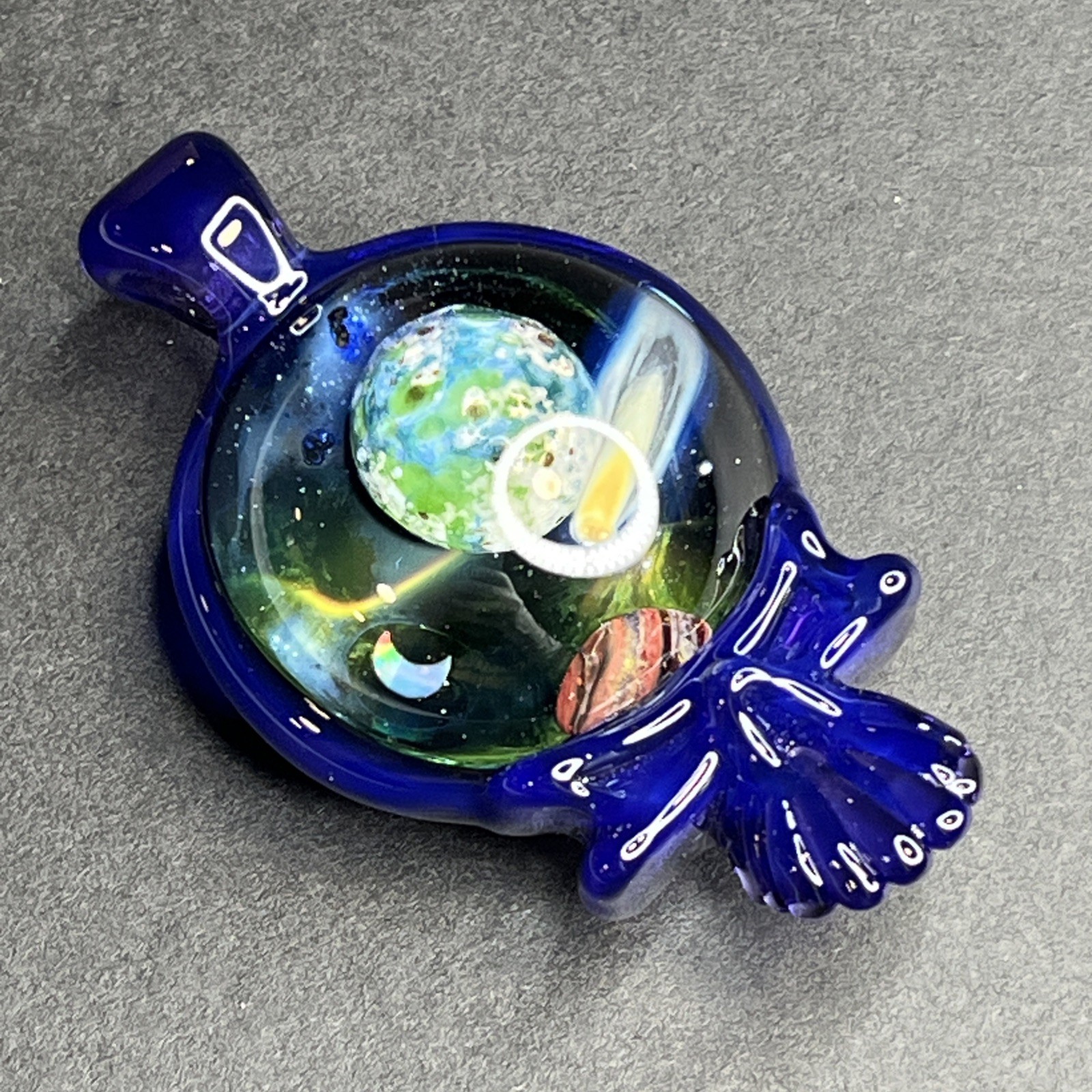 Handmade Art Glass Stealie Skull Pendant Outer Space, Moon Opal, Shooting Star
