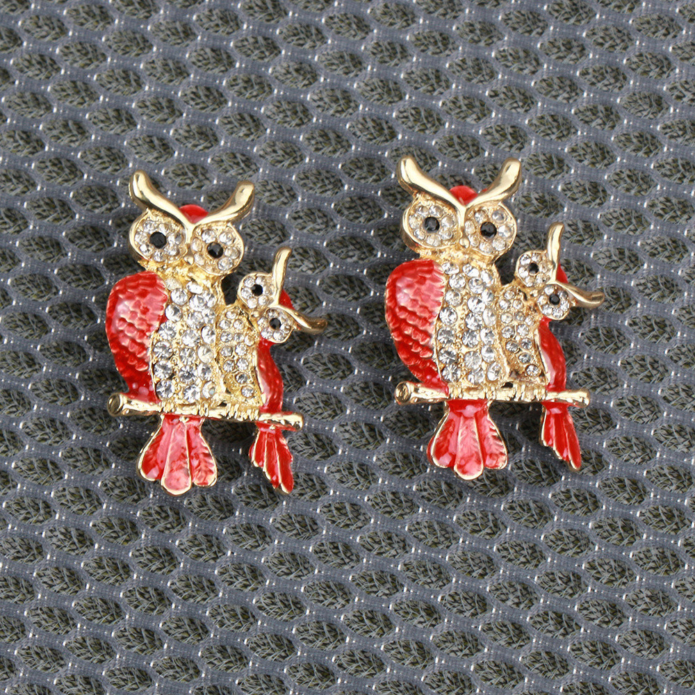 2pcs Fashion Animal Brooch High-end Red Owl Pin Clothing Accessories