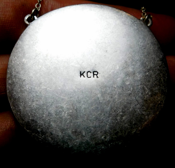 Kenneth Cole~Reaction (KCR) Silver Necklace & Large Round Green Abalone Pendant