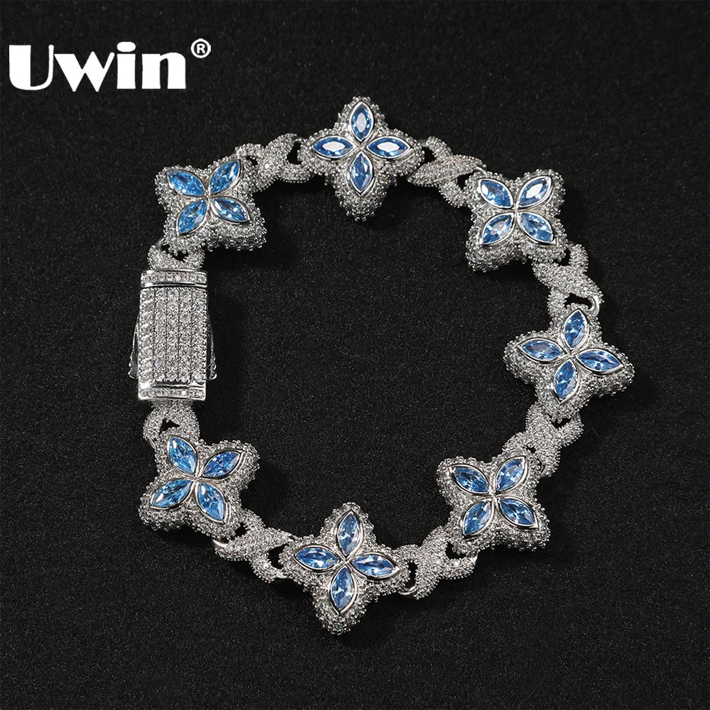 Baby Blue Baguette CZ Floral Infinity Cuban Link Bracelet Unisex