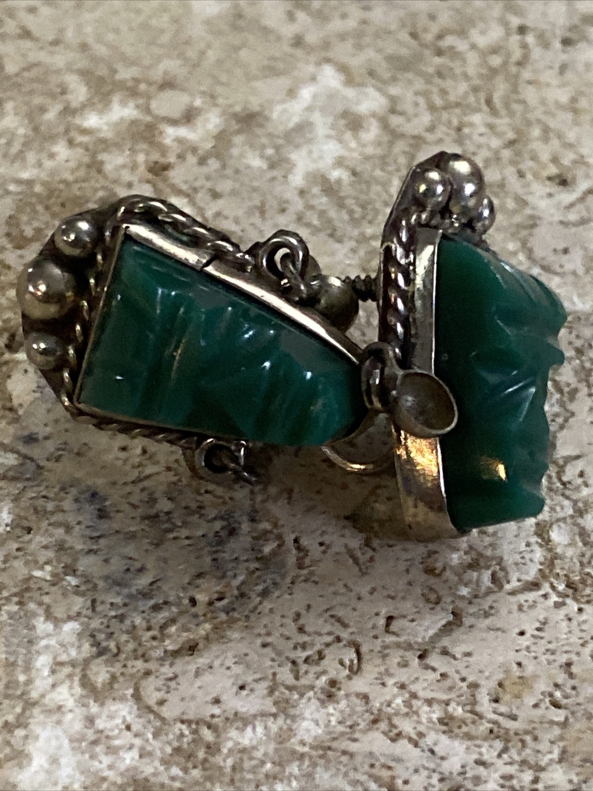 Vintage Malachite Earrings with Rope Style Accents 925 Sterling Silver #885