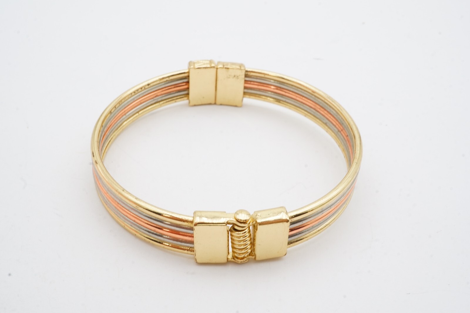 Vintage Bangle Bracelet Silver Gold Copper Tone 7.25″