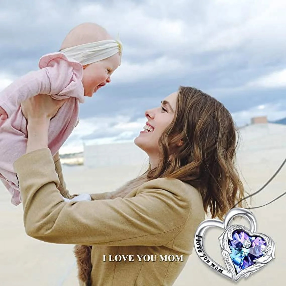 925 Sterling Silver I Love You Mom Heart Necklace with Austrian Crystals Gifts f