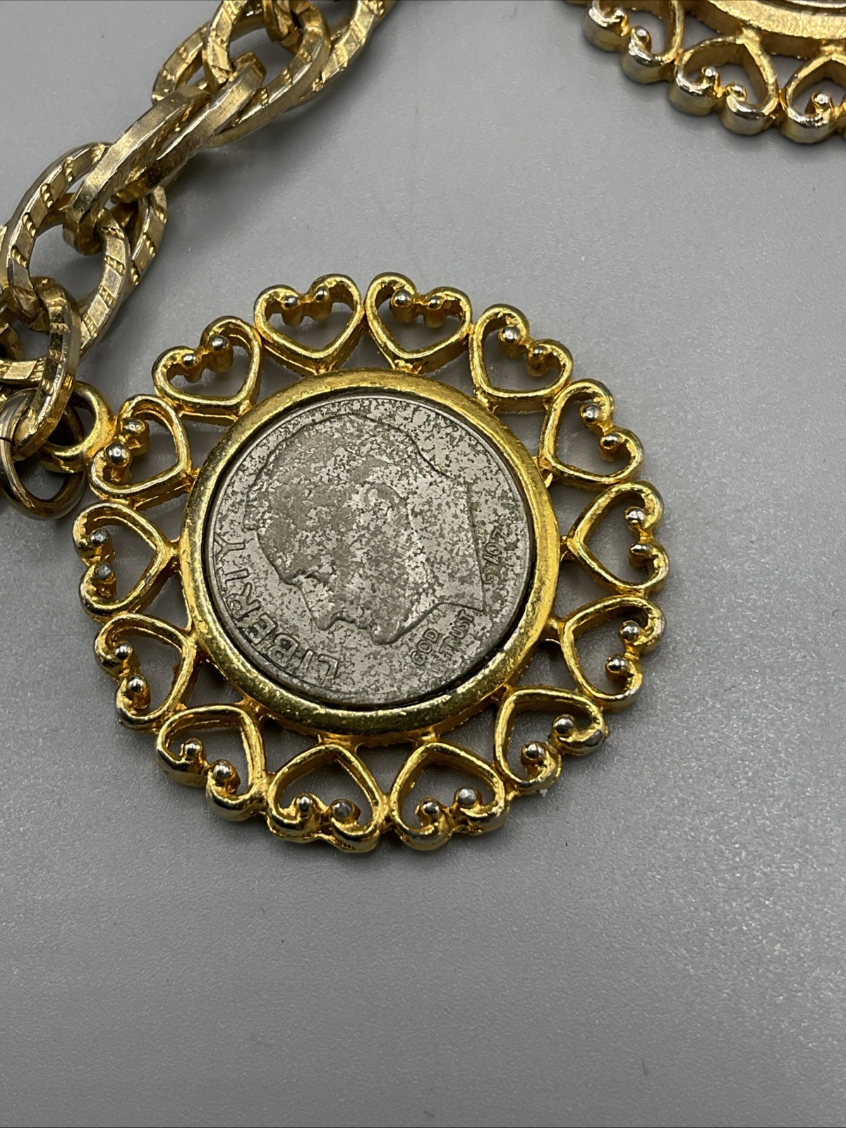 Vintage 3 Coins Dime Penny Nickel US Mint Charm Bracelet