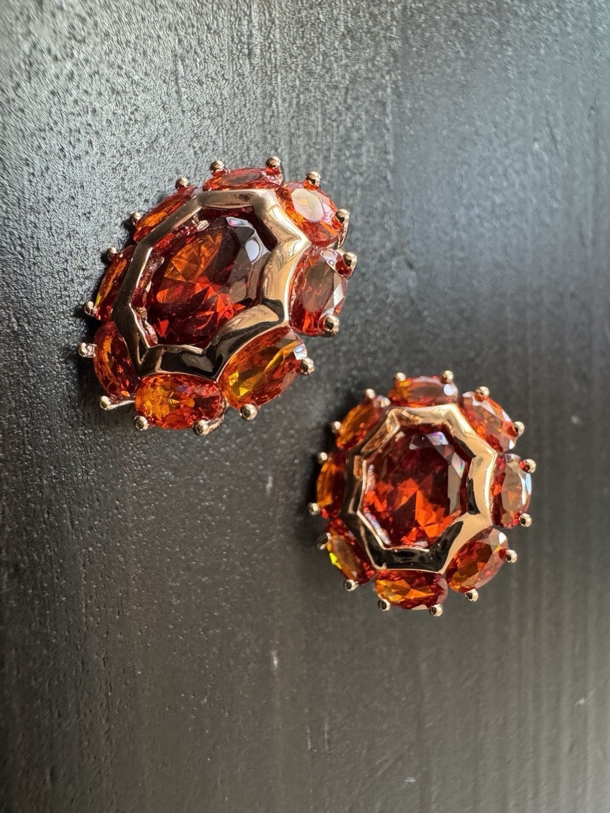 585 14K RG Rose Gold Stamped Cluster Cognac Orange Stud Earrings