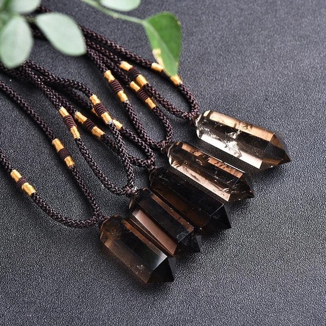 Natural Smoky Quartz Hexagon Pendant Healing Balance Amulet Unisex Necklace