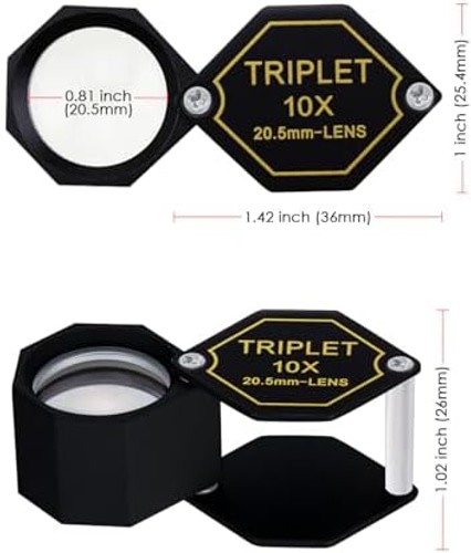 10x Magnifier Jewelry Loupe 20.5mm Triplet Lens Optical Glass Pocket Gem Magn…