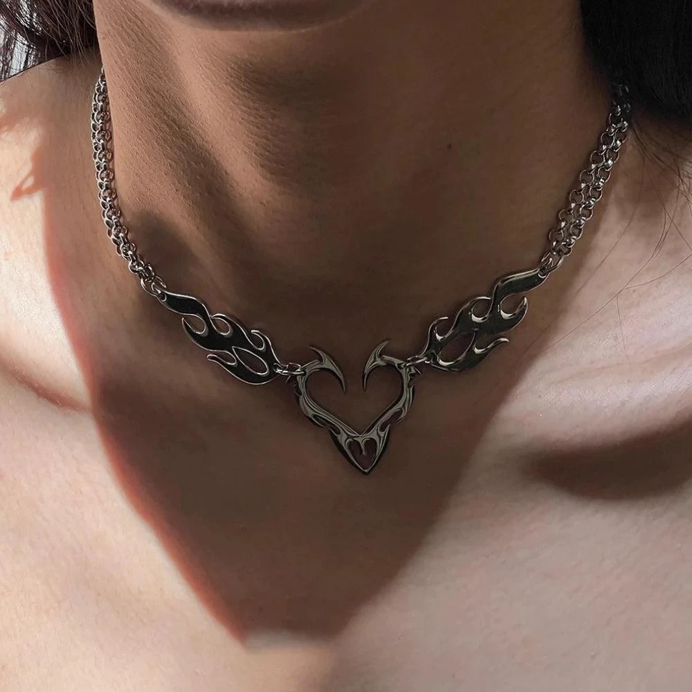 Hollow Flame Necklace Silver Color Men’s Street Jewelry