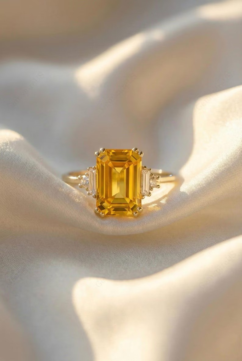 Lab Created Citrine Ring, Base Metal: Brass Finish: Gold Plated, Gift For Her