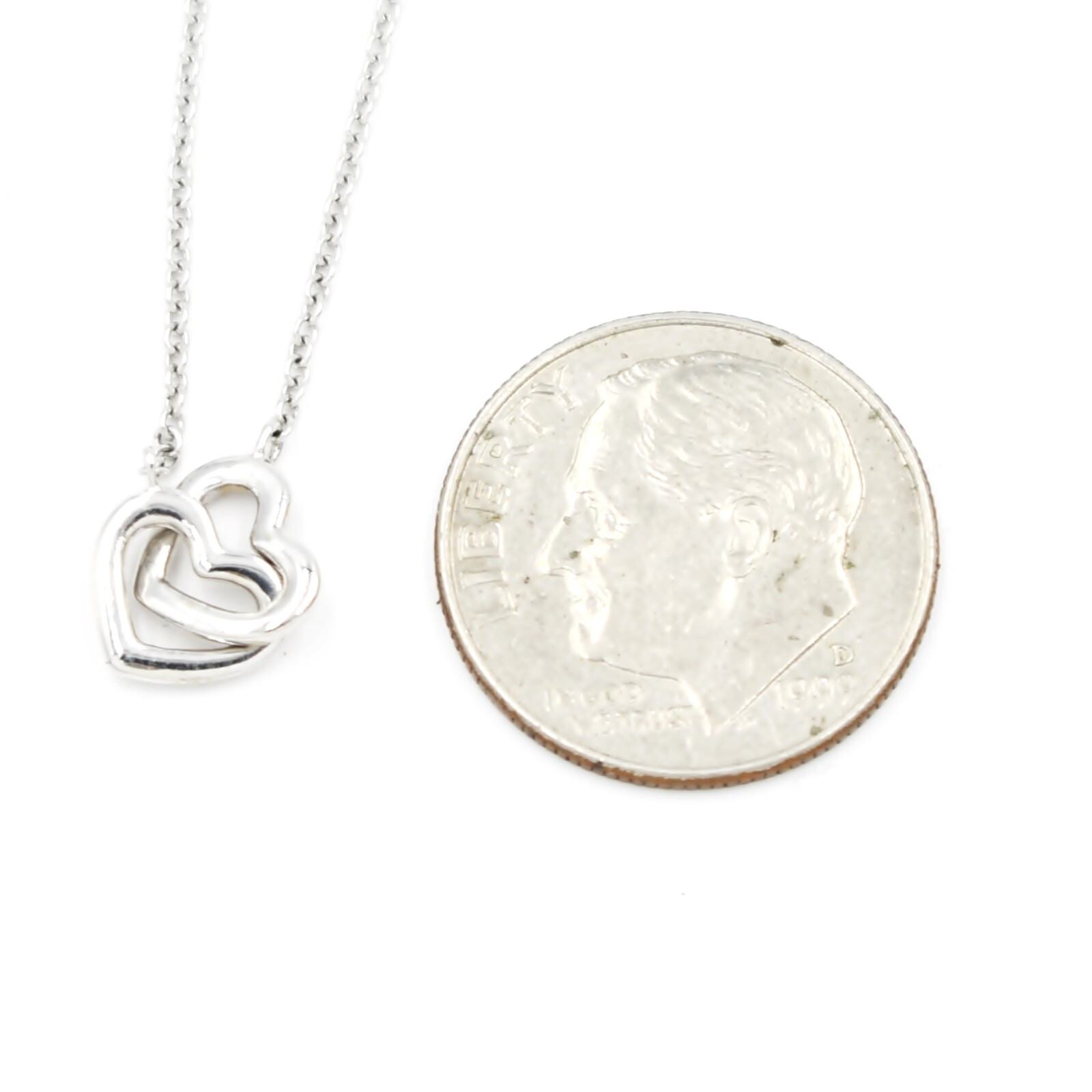 14k White Gold Intertwined Heart/Love Cable Chain Link Necklace 16 1/4″