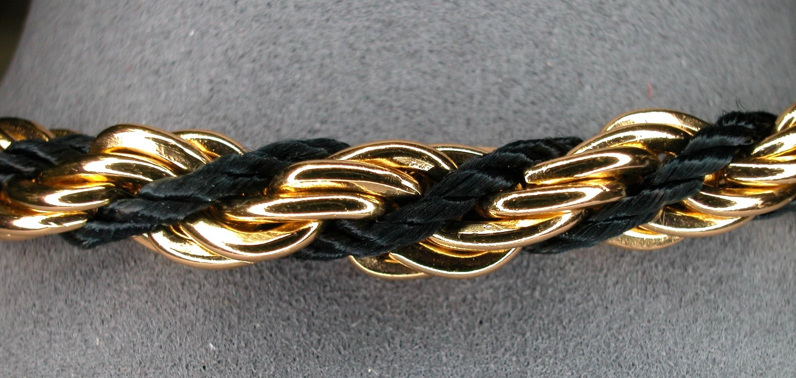 Vintage Gold Tone & Black Cord Twisted Chain Necklace 26″ Lobster Clasp