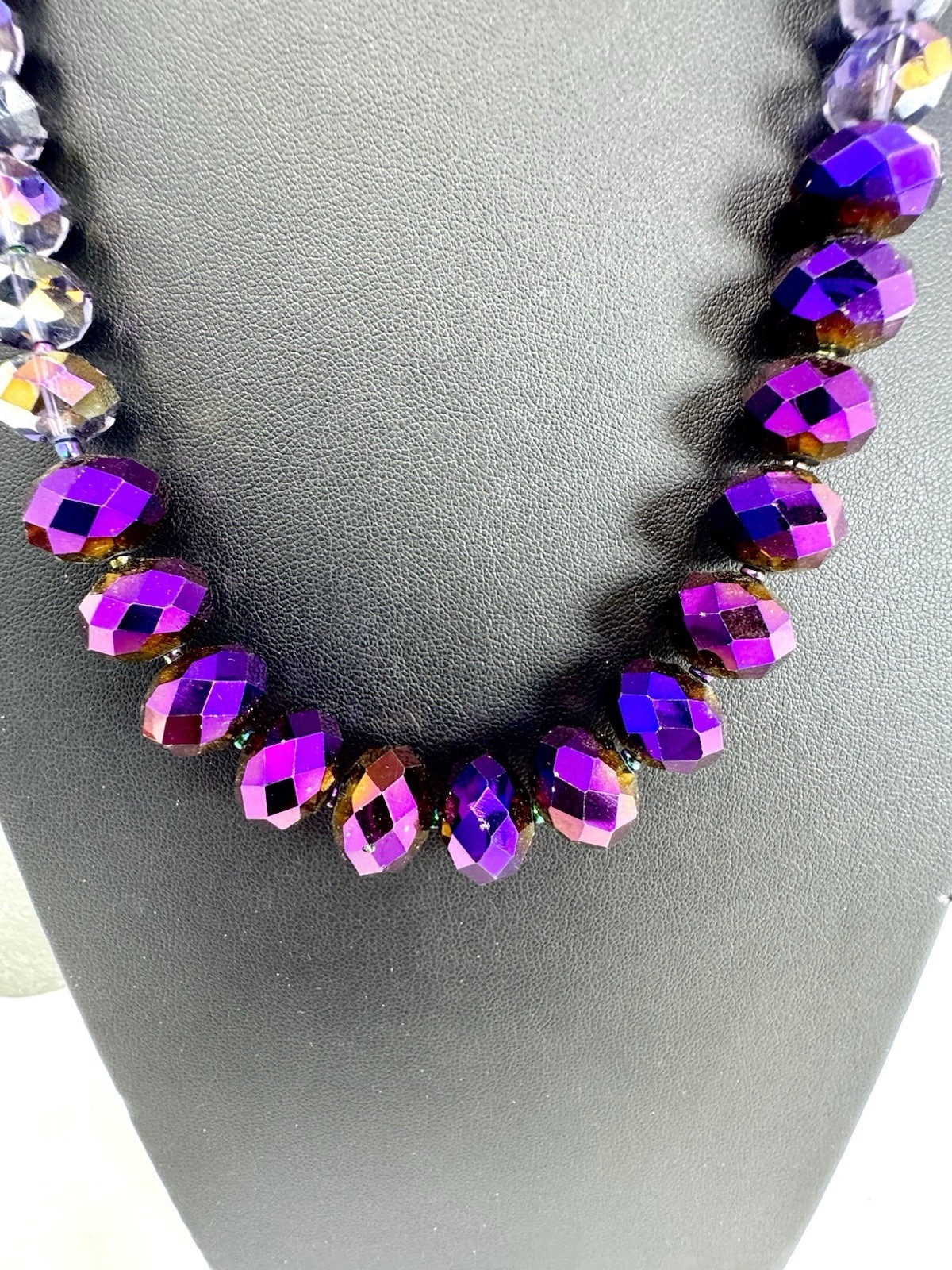 Iridescent Ombre Purple-Blue Crystal Bead Necklace 21”