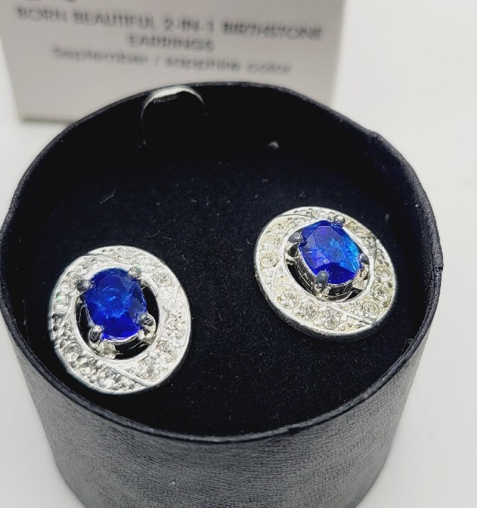 Avon Born Beautiful 2-in-1 Colored Birthstone Earring September Silvertone #64