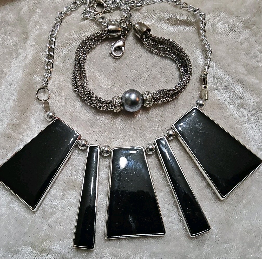 Premier Designs Grey Faux Pearl Multistrand Bracelet Necklace Combo