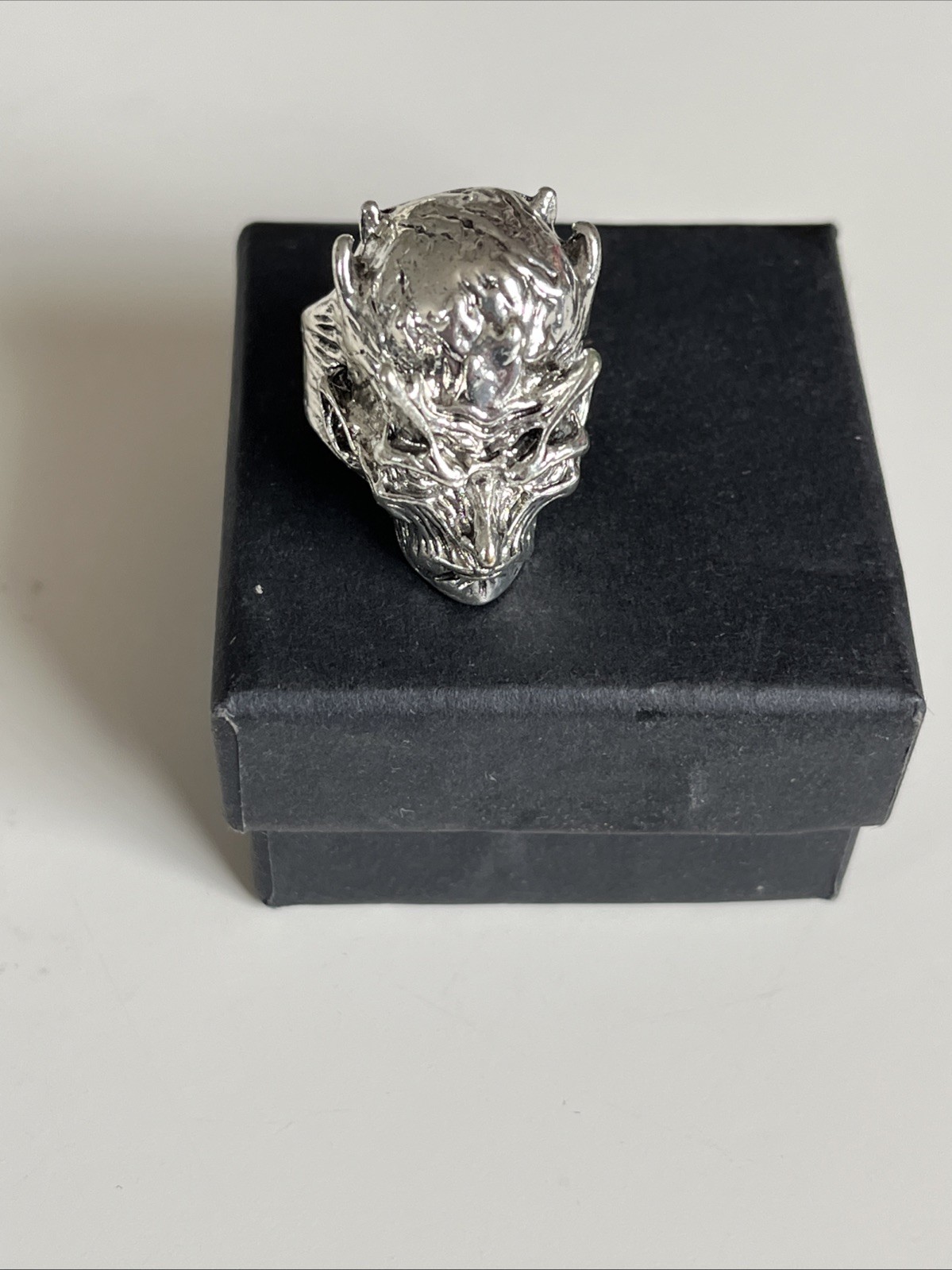 3 Gothic Rings The English Lion, A Red Eyed Skull And A Demon Adjustable