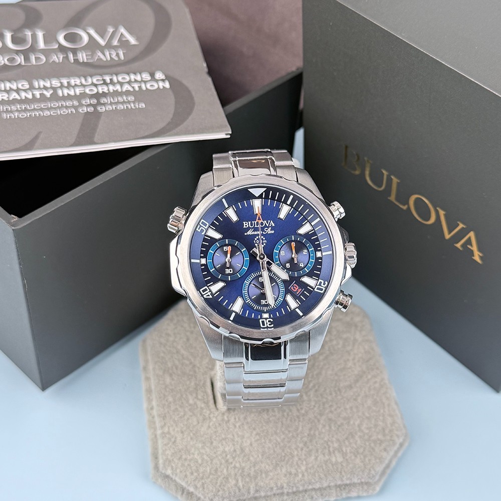 Men’s Bulova 96B256 Marine Star Chronograph Blue Dial Quartz Watch 43mm
