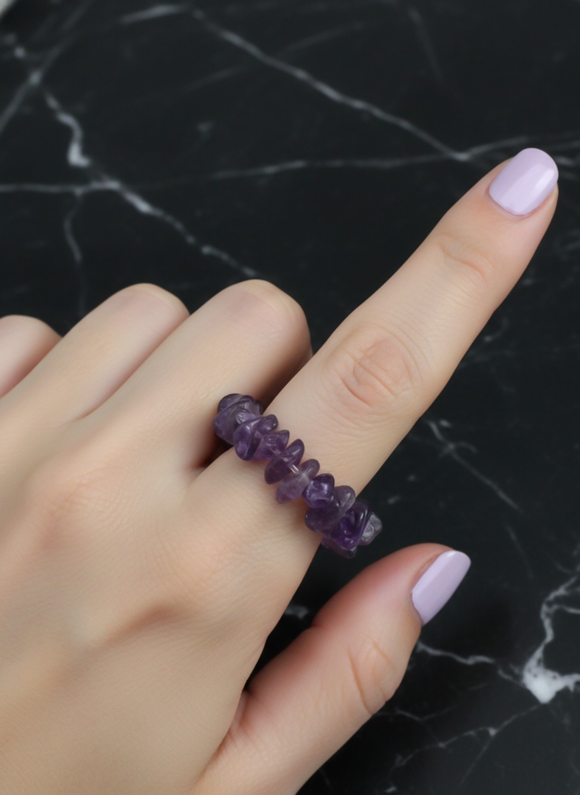 Amethyst Gemstone Beaded Ring Handmade Adjustable Elastic Jewelry Ring Gift