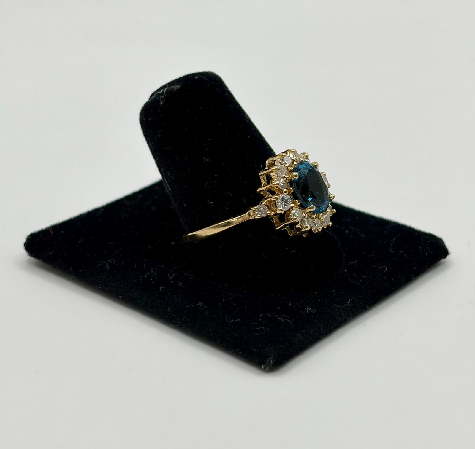 14k Yellow Gold Blue Topaz Ring with Natural Diamonds