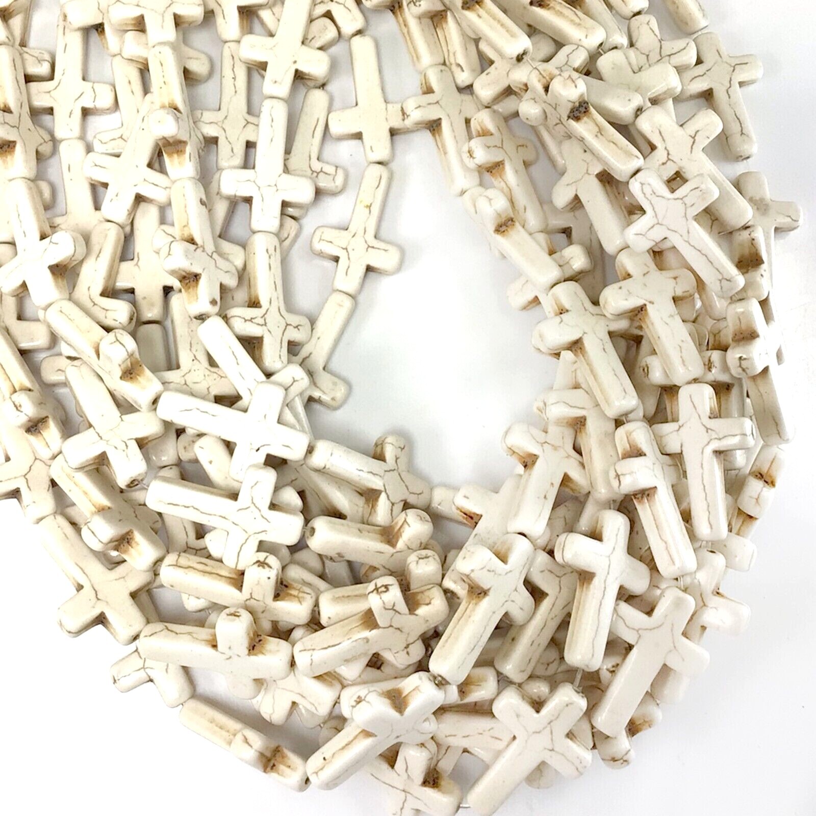 White Cross Bead Turquoise Howlite Magnesite Cross Loose Beads 15″ Wholesales