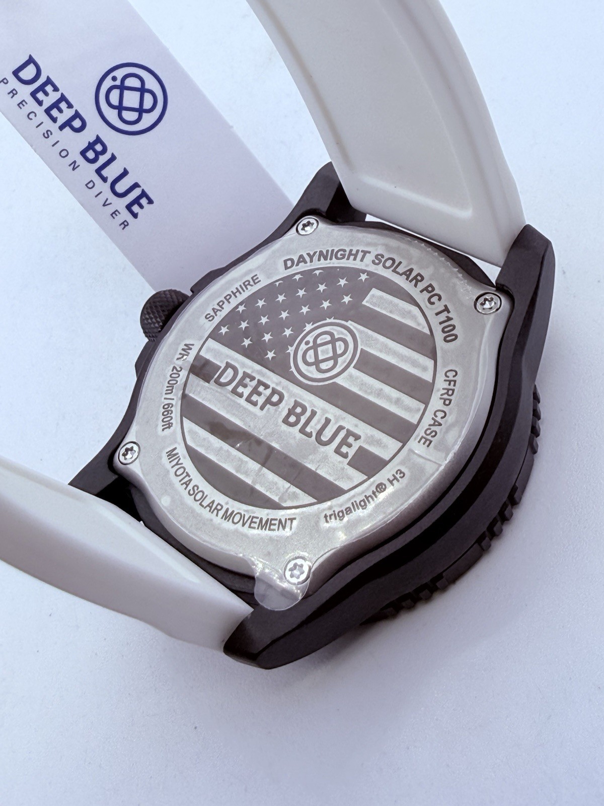 Deep Blue DAYNIGHT 43MM DIVER SOLAR POWERED PC WHITE DIAL USA🇺🇸3 COLOR TUBES‼️