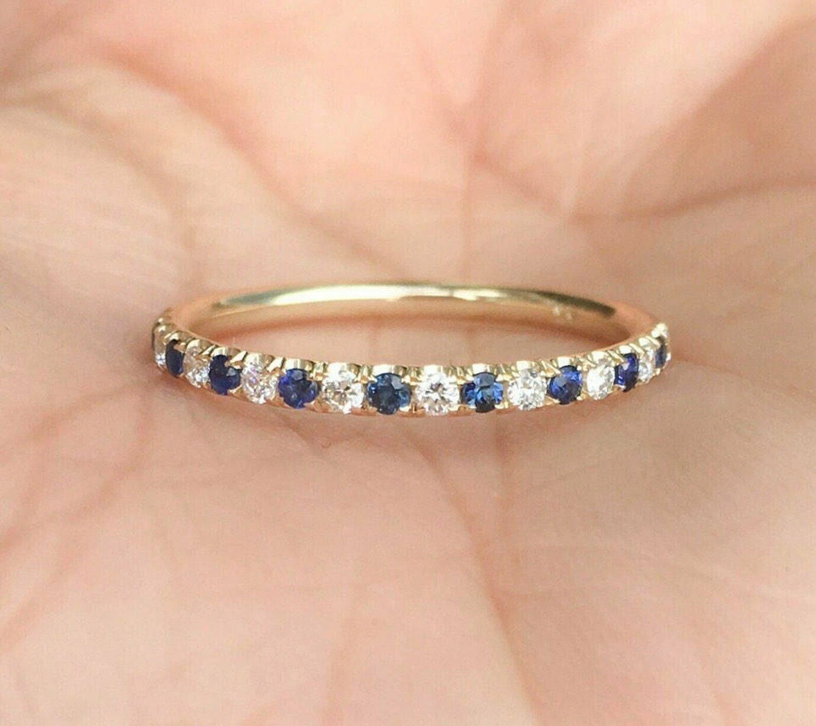 0.20Ct RD Cut Lab Created Sapphire Wedding Eternity Band 14K White Gold Plated