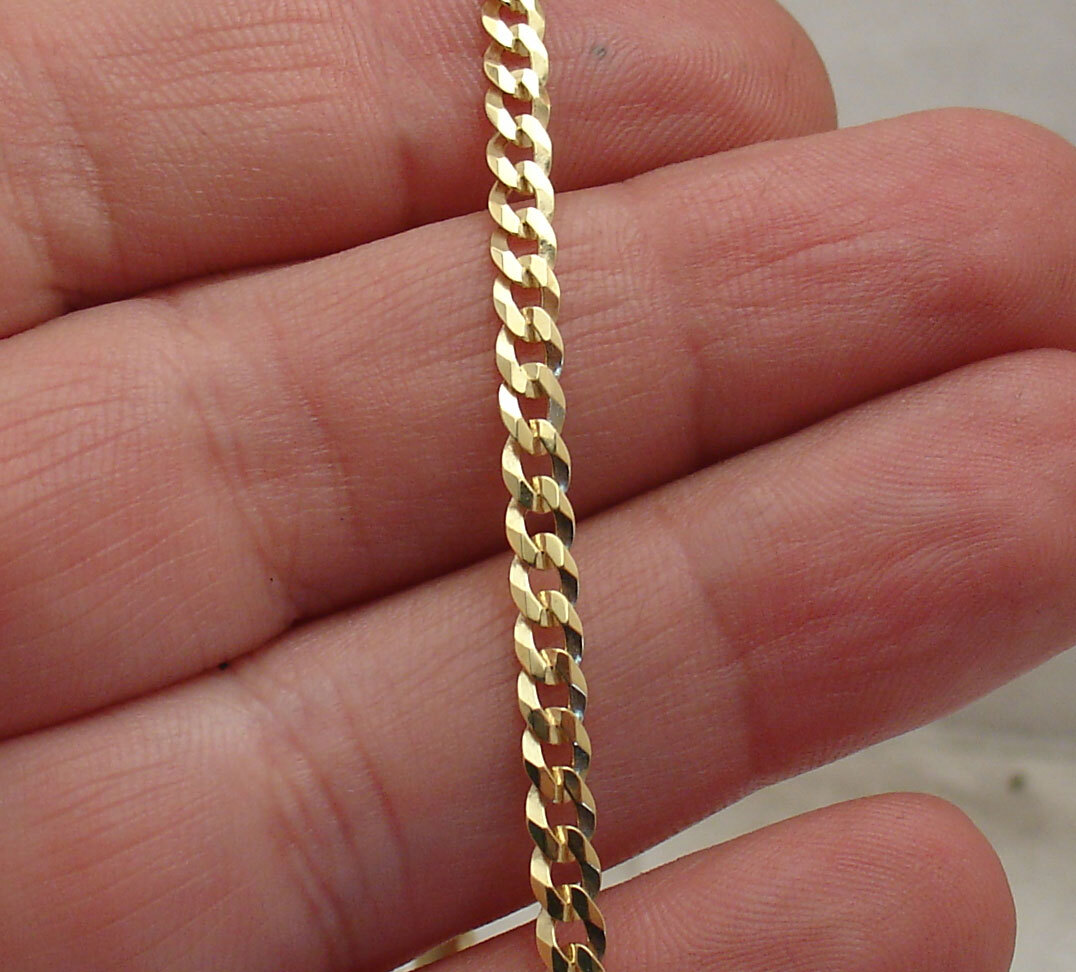 Italian Solid Curb Cuban Bracelet Anklet 14K Yellow Gold Plated Silver 7″ 8″ 9″