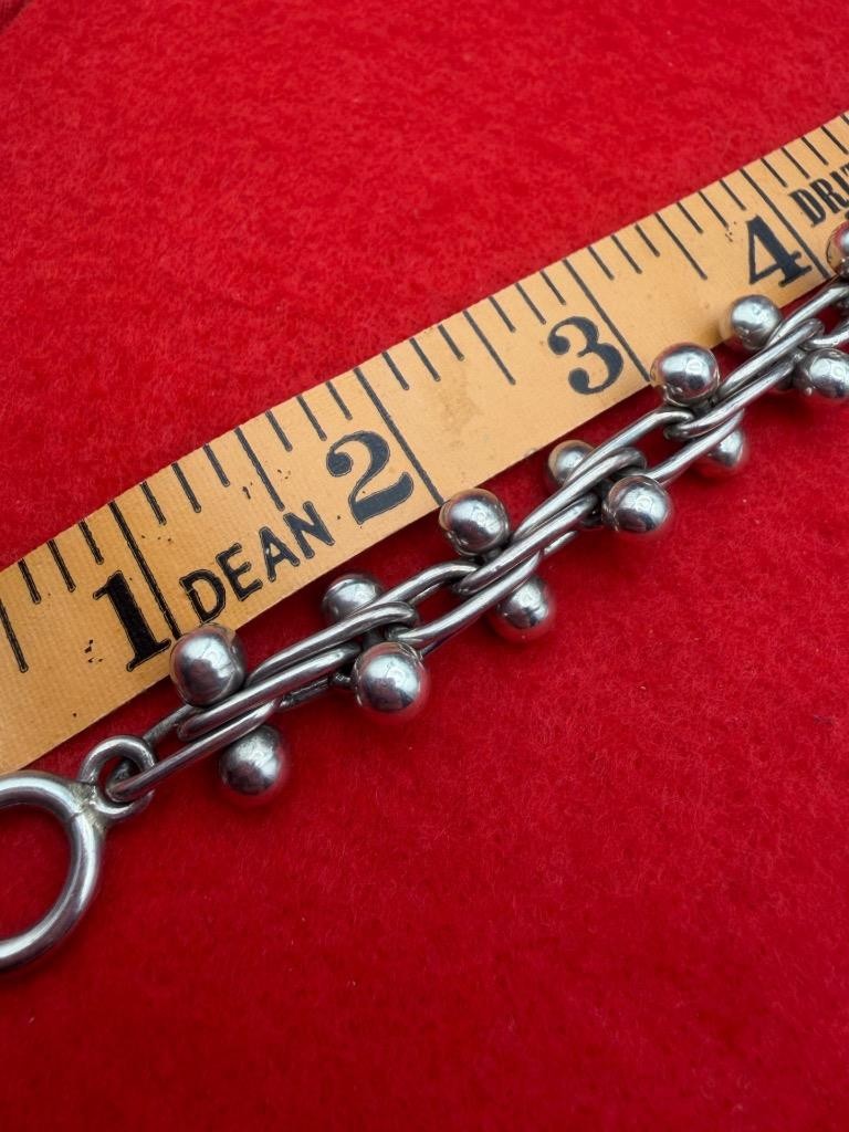 Vintage 925 Sterling Silver DNA Pattern Link Ball Bead Heavy Bracelet 8 1/2″