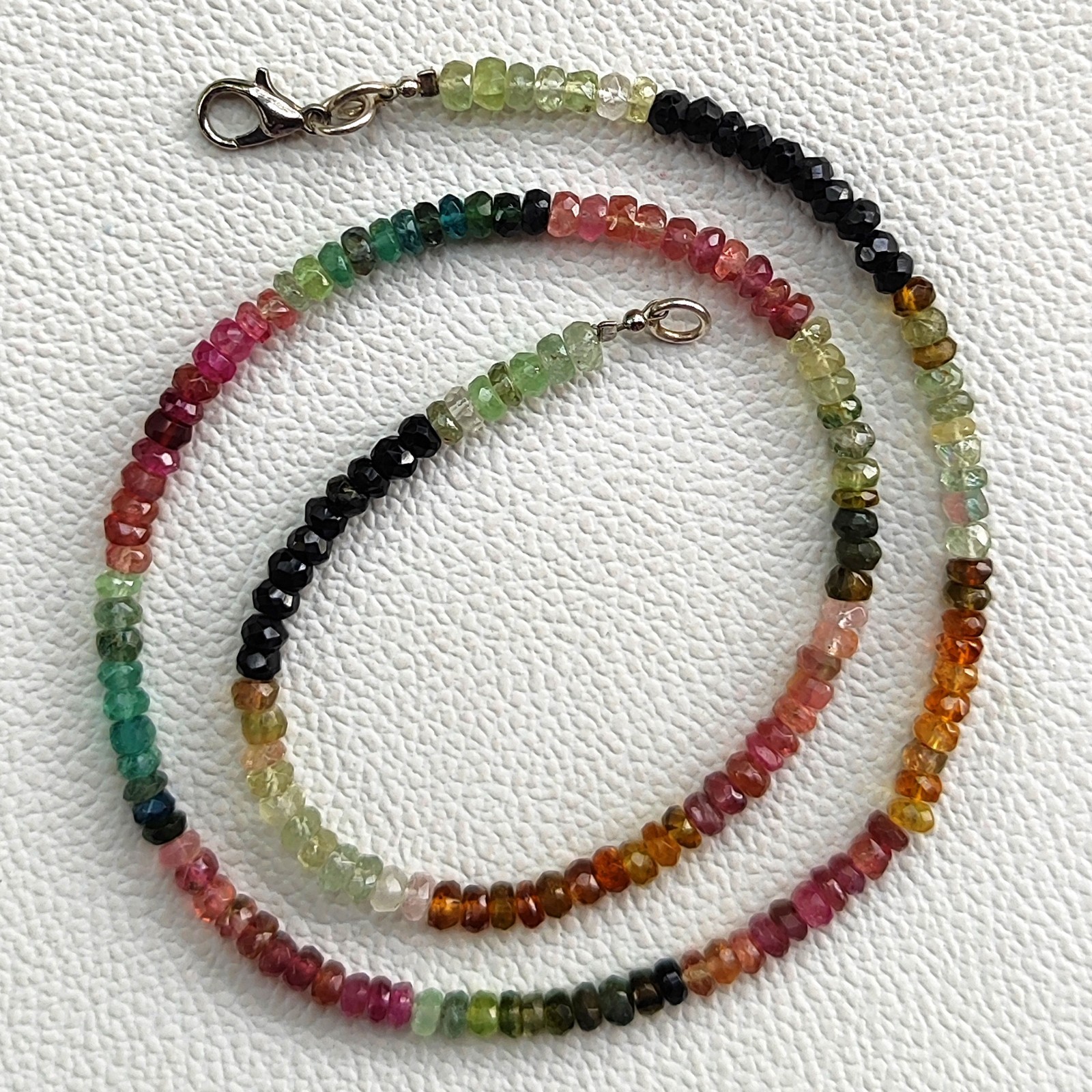 Natural Rainbow Tourmaline 4mm Faceted Rondelle Beads 17″ Necklace Brazil Gem