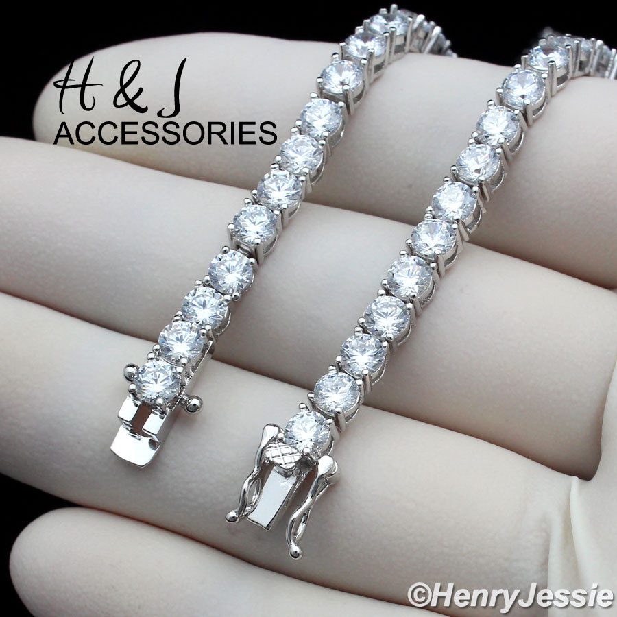 7″-8.5″MEN WOMEN 14K WHITE GOLD PLATED 4MM BLING CZ 1 ROW TENNIS BRACELET*BSB2