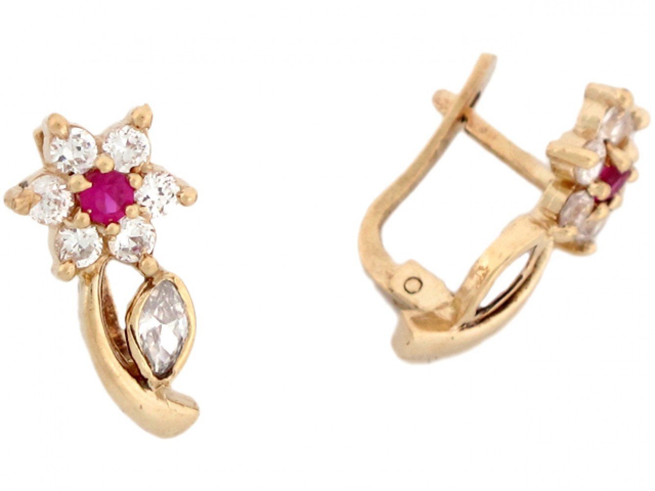 10k or 14k Yellow Real Gold White Red CZ Dainty Floral Womens Post Earrings