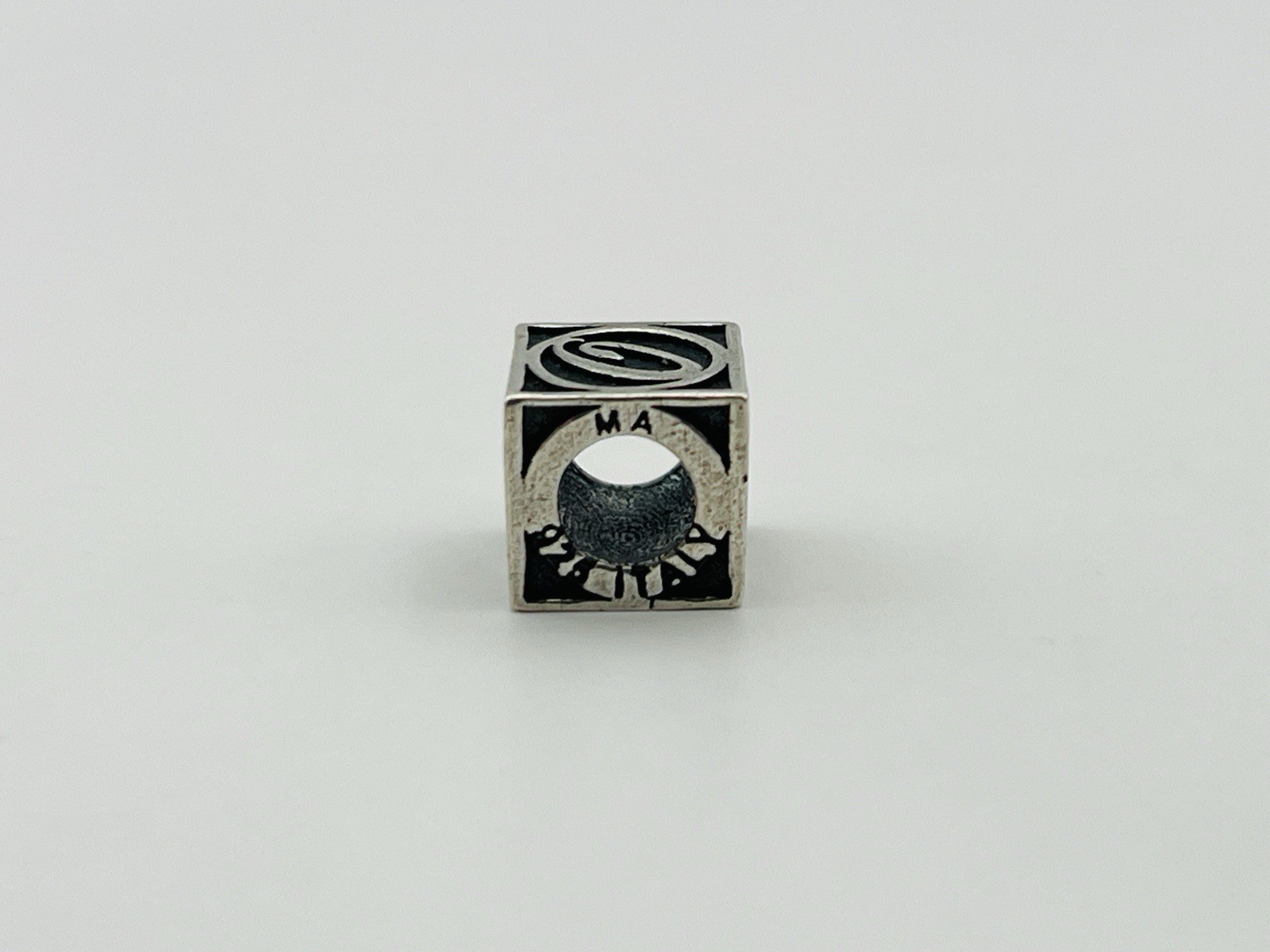 Sterling Silver Square Letter O Bead Bracelet Charm