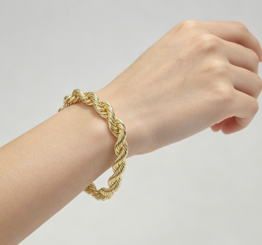 10K Yellow Gold 10mm Diamond Cut Rope Chain Bracelet Men Women 7.5″ 8″ 8.5″ 9″