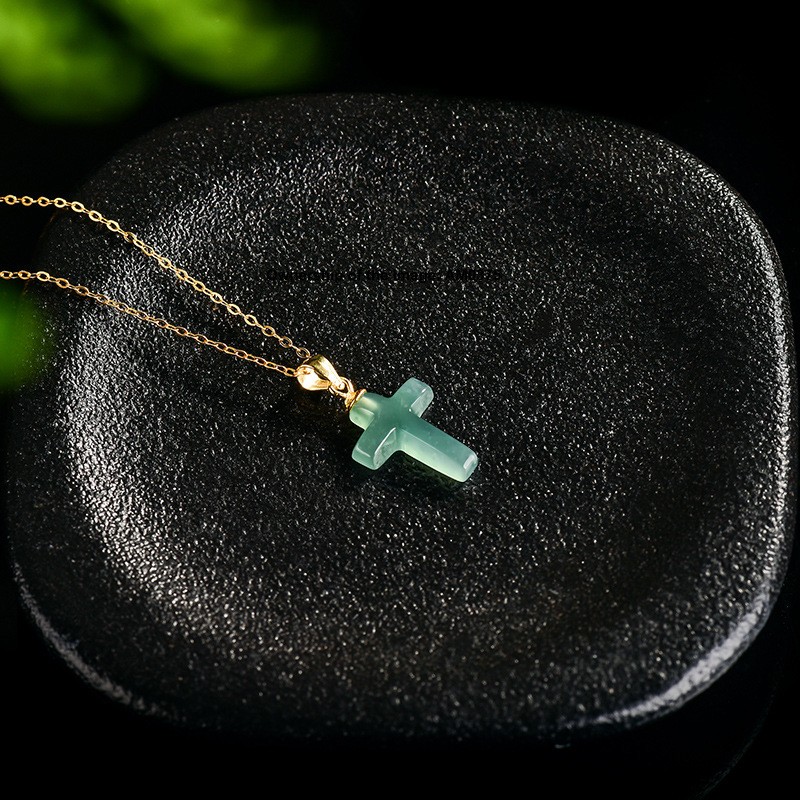 Natural Grade A Jade Jadeite Jade Cross Gold Plated 925 Sterling Silver Pendant