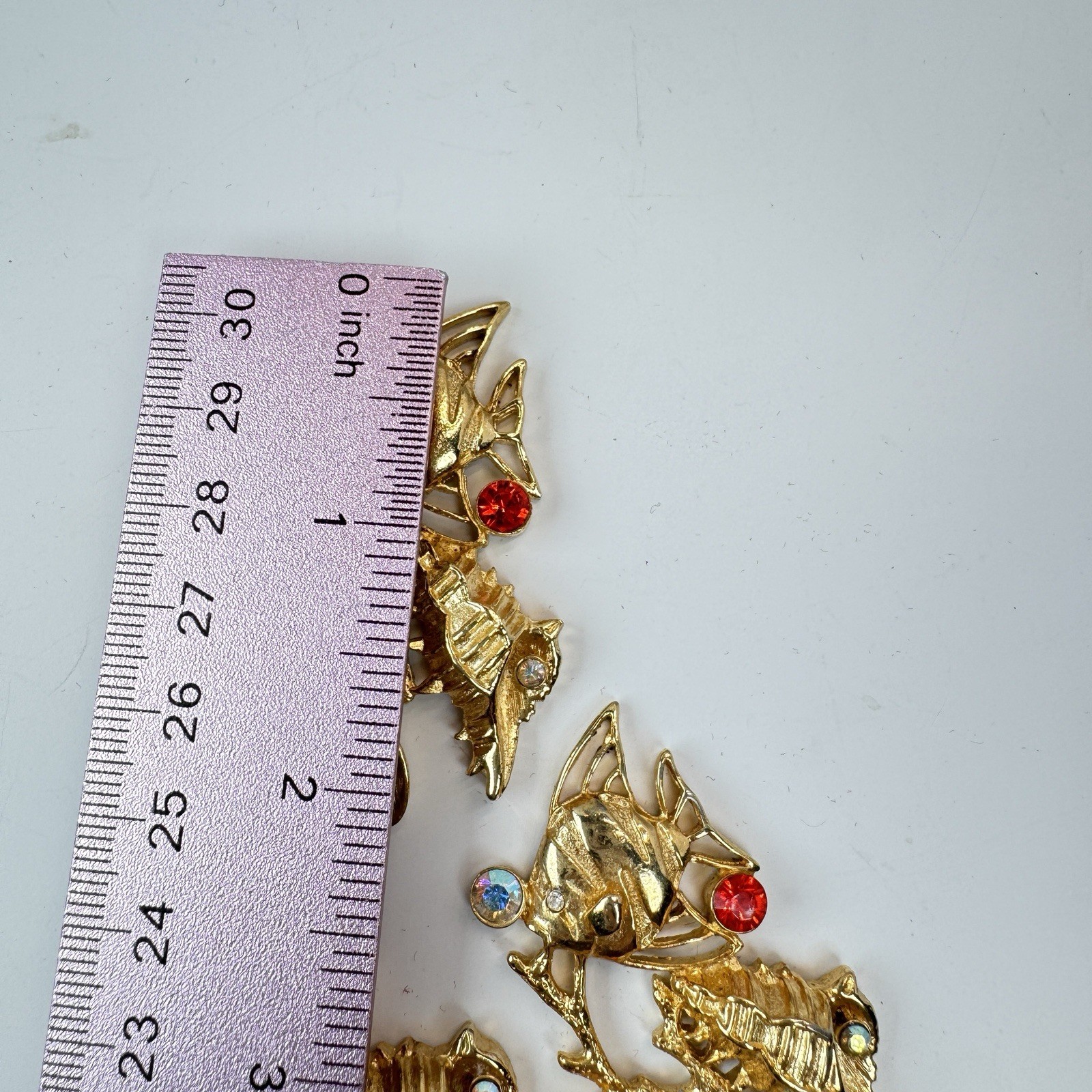Lot Of 6 VTG Gold Tone Rhinestone Fish Shell Findings Brooch Jewelry Making
