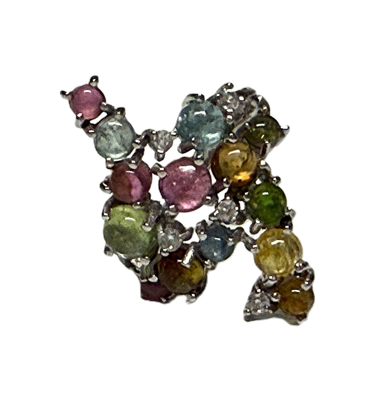 Multi-Gemstone Tourmaline Cluster Ring (6) Multicolor Oblong Colorful Style NEW!