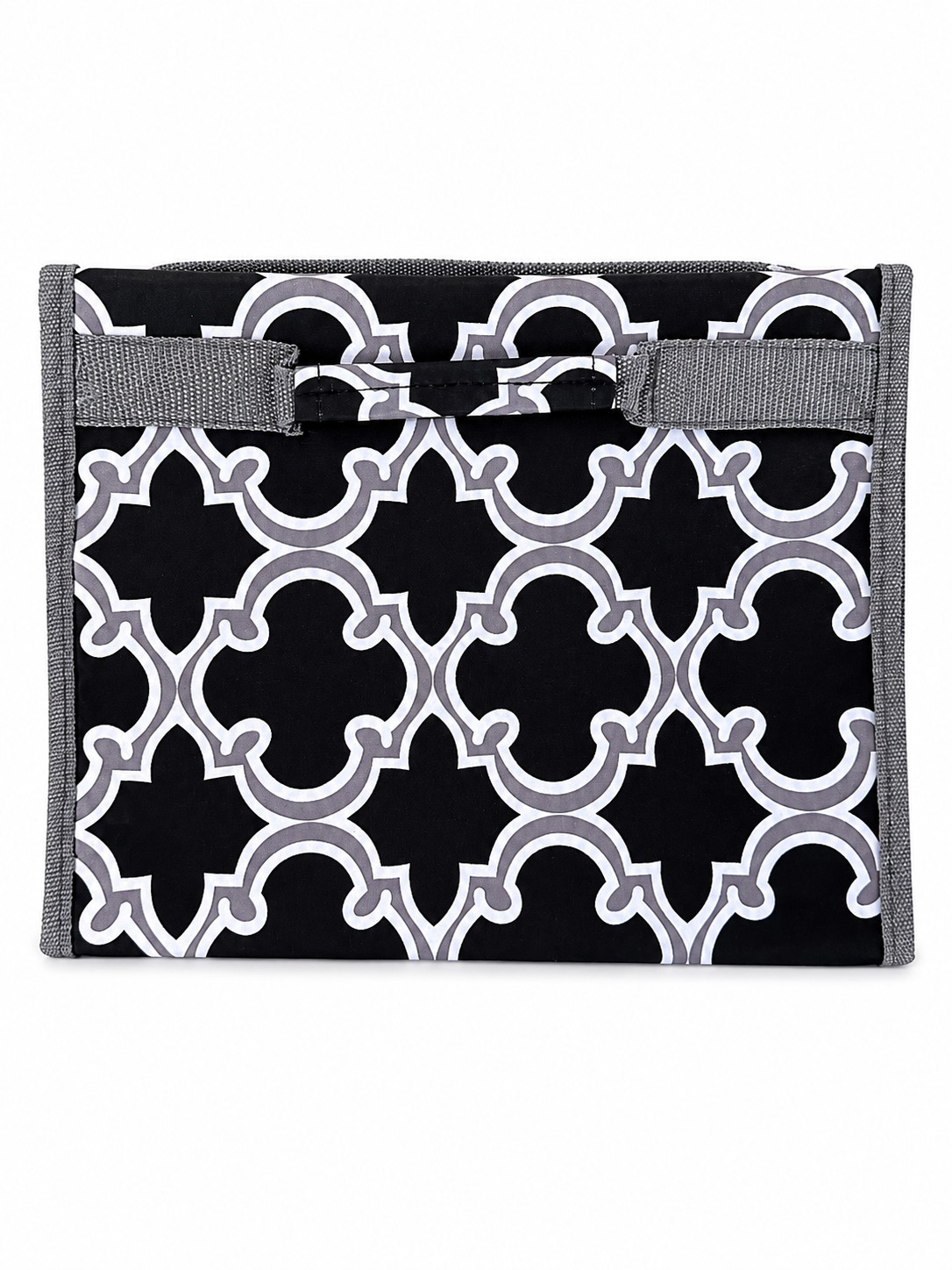 Black Gray Quatrefoil Jewelry Travel Organizer Hanging Roll Bag 26 Pocket Store