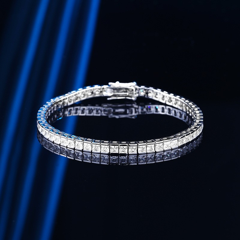 Ladies Princess Cut 0.35ct MOISSANITE Tennis Chain Bracelet SOLID 925 Silver