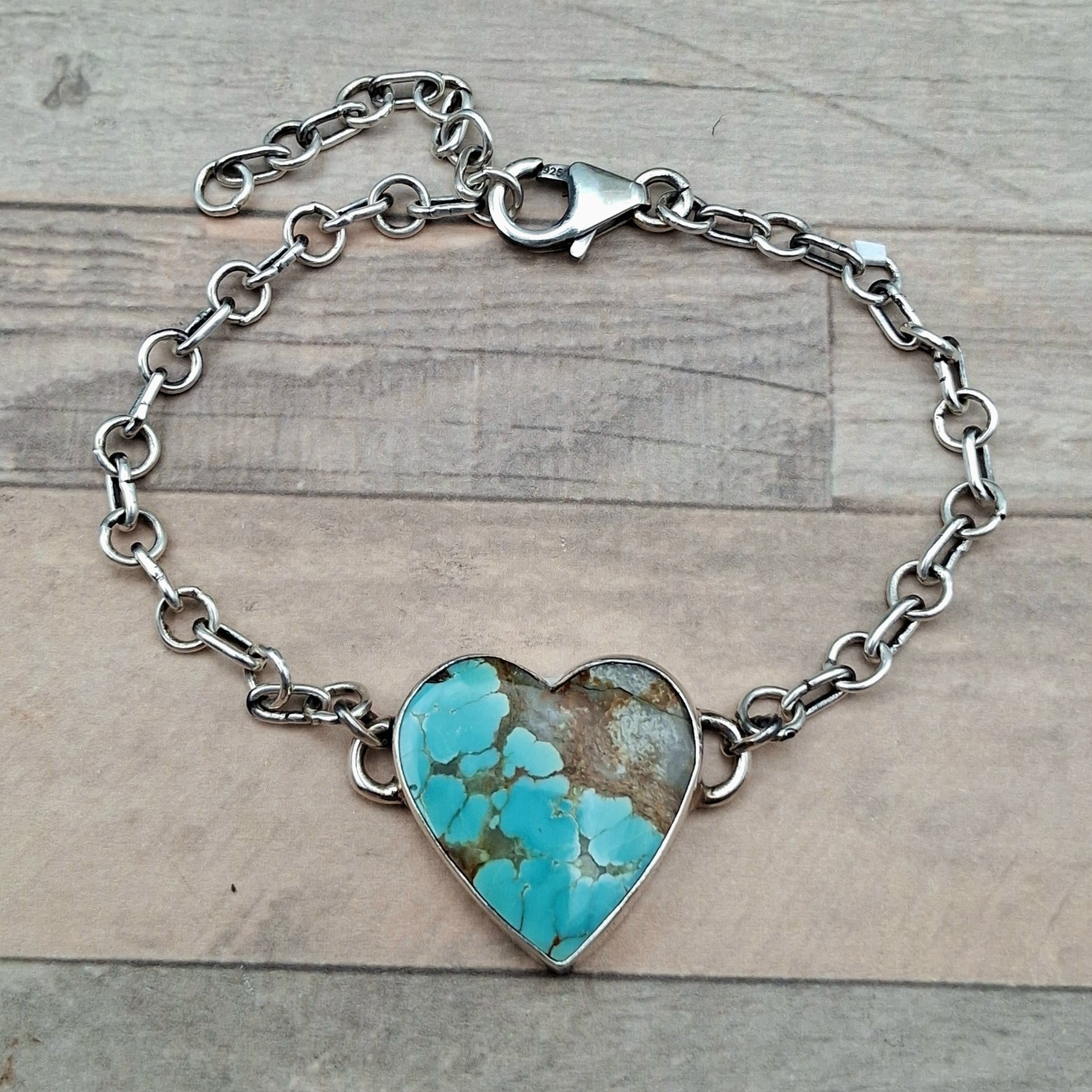 Number 8 Turquoise Bracelet Heart Sterling Silver Adjustable 5-7 Southwestern