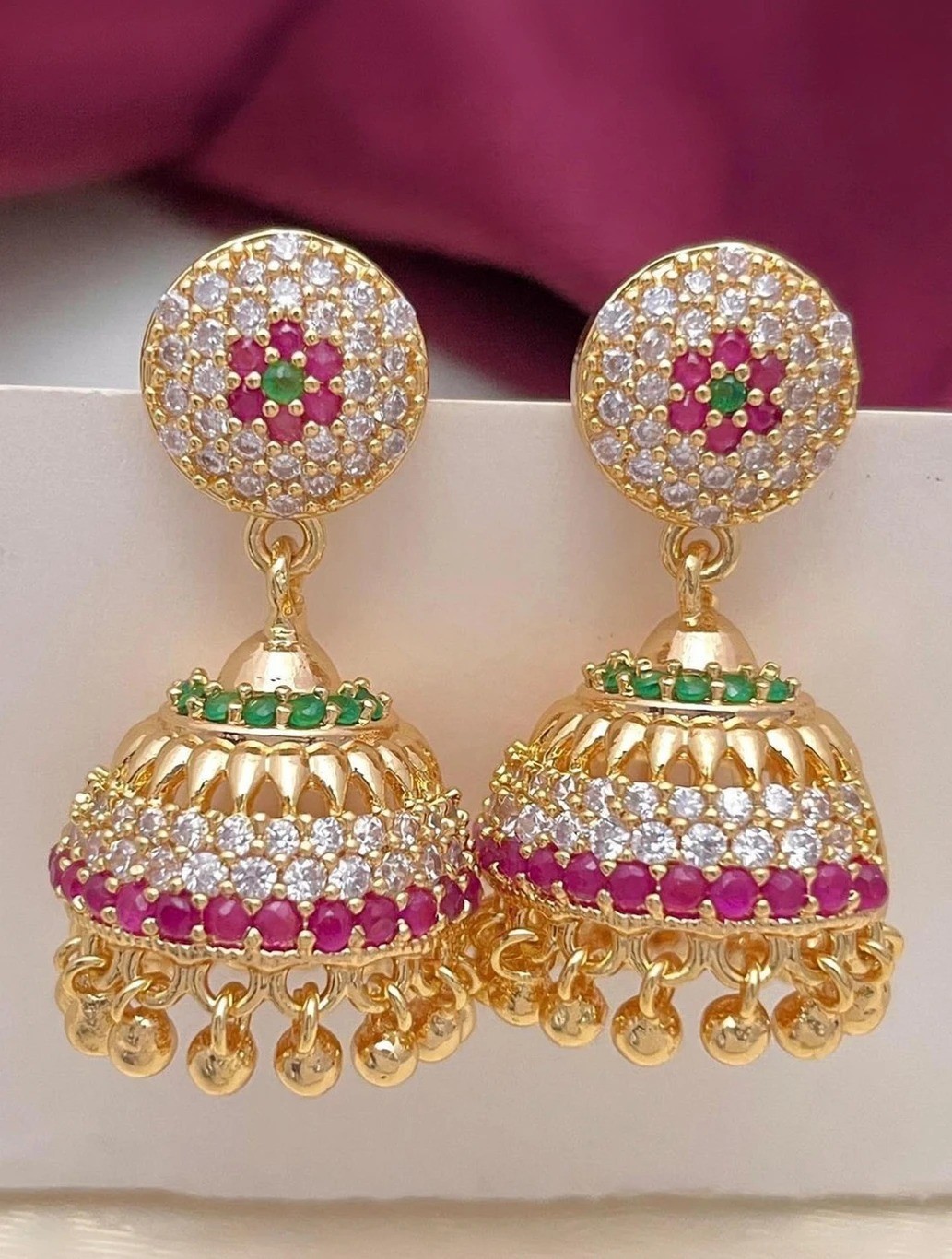 Gold Covering IMPON AD Stone 5 Pon Gold Beads Copper Drops & Danglers, Jhumki