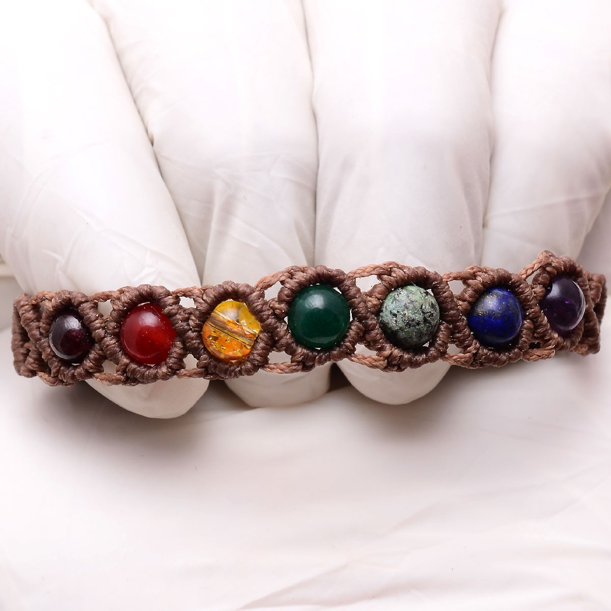 Handmade Natural Multi Gemstones Beautiful Macrame Cuff Beaded Vintage Bracelet