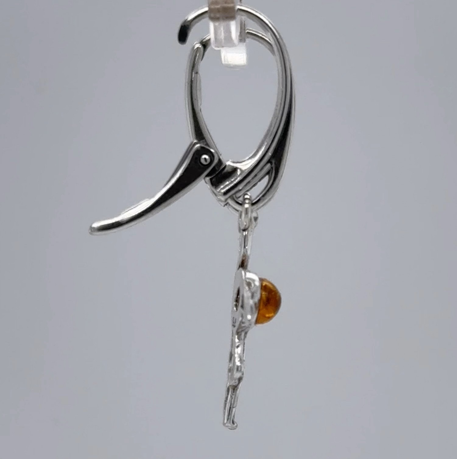 Cognac Brown BALTIC AMBER Flamingo Leveback Earrings 925 STERLING SILVER #5786e