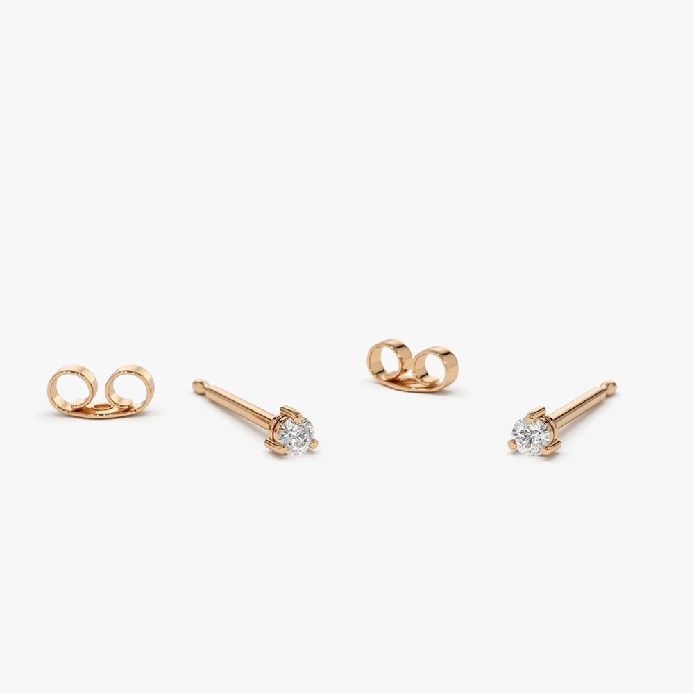 Round Cut H-I/SI Clarity Natural Diamond 14K Gold Dainty Mini Stud Fine Earrings
