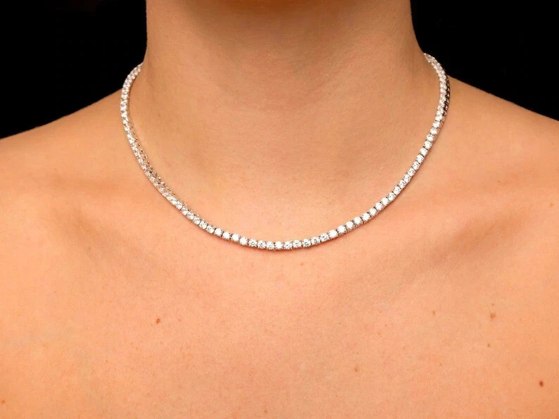 20Ct Round Cut 3MM Lab-Created Diamond Tennis Necklace 14K White Gold Plated 18″