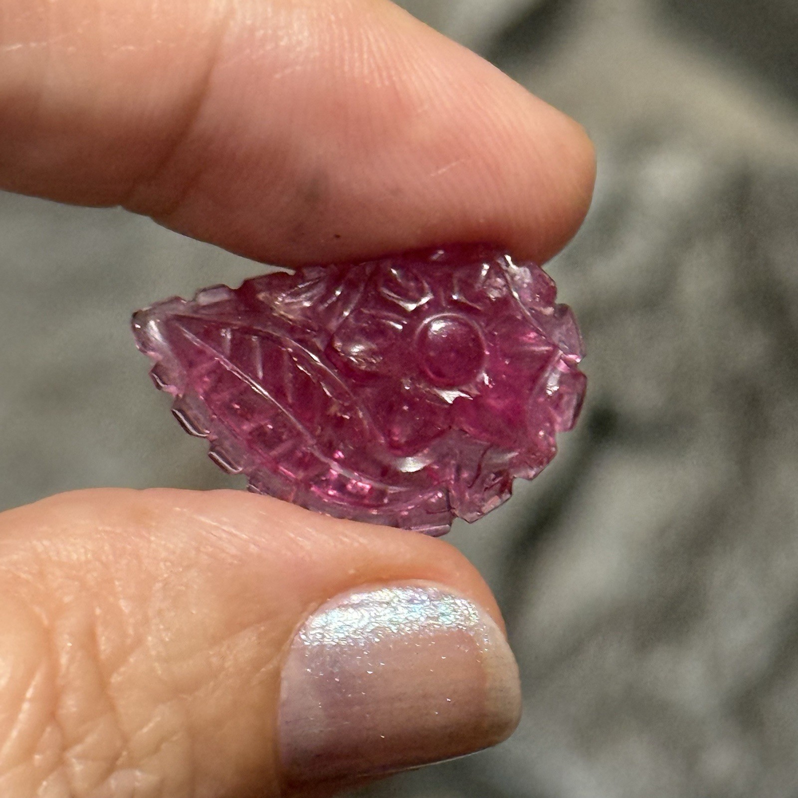 11.45ct 23.8c15.2×4.5mm Carved Rubelite Pink Tourmaline Flat Back Cabochon Gem