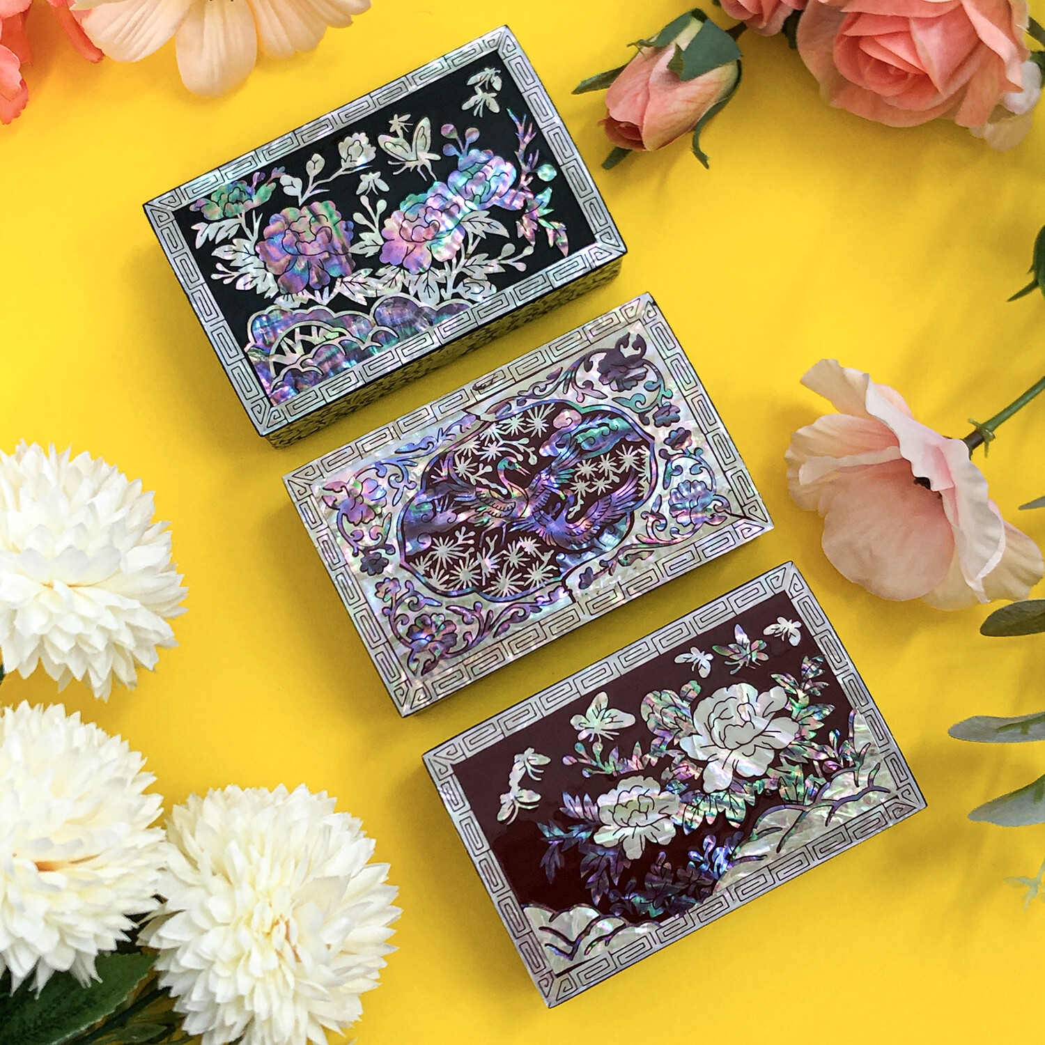 Korea mother of pearl Jewelry Ring Trinket Box Mini Business Card Case ID Card