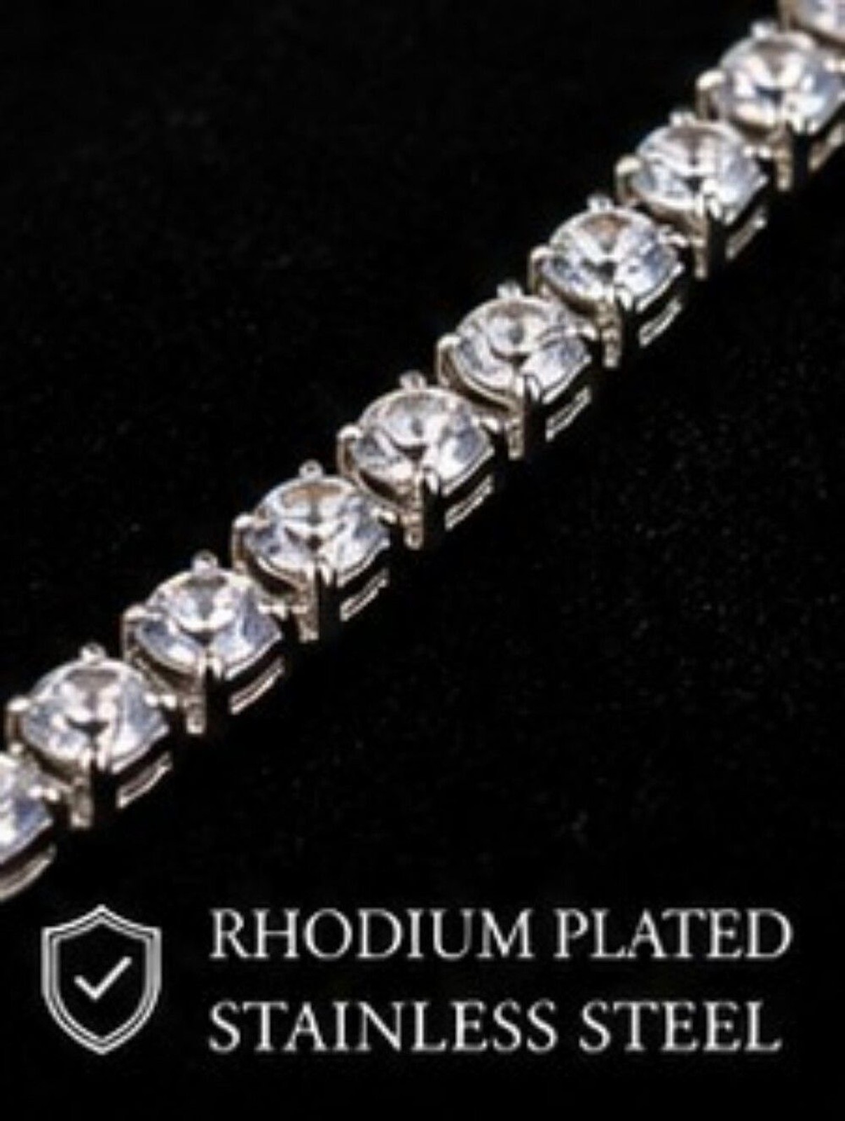Evil Eye CZ Tennis Bracelet Rhodium Plated Stainless Steel Bolo Slider New